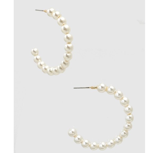 Pearl Bead Hoop Earrings White Gold Fashion Jewelry Alloy - Picture 3 of 6